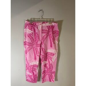 Lilly Pulitzer Pants Women's Size 4 Pink Palm‎ Tree Print Cropped Capris